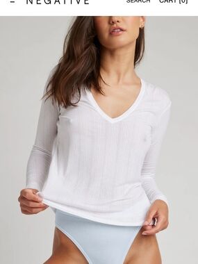 NEGATIVE Underwear White Whipped V-Neck Long Sleeve Top